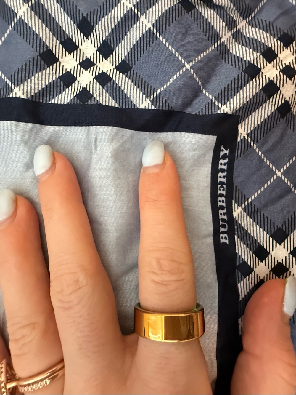 Burberry Blue Plaid Border Silk Scarf - Picture 2 of 3
